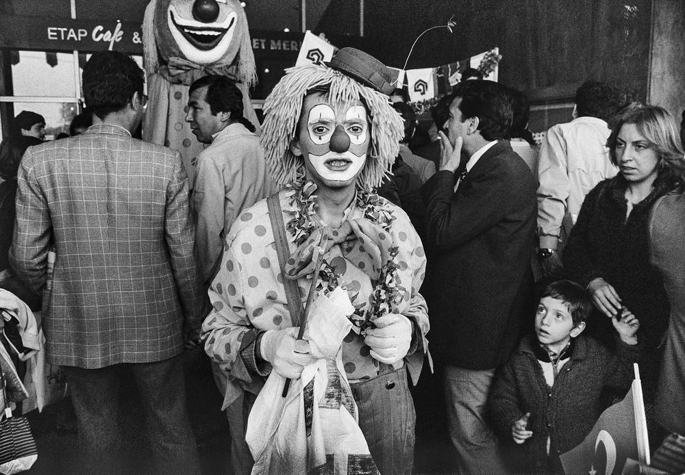 Lonely clown posing,Istanbul,1980's