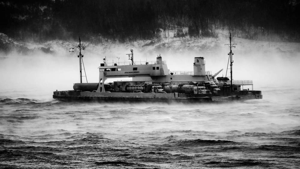 Ferry boat in a cold day