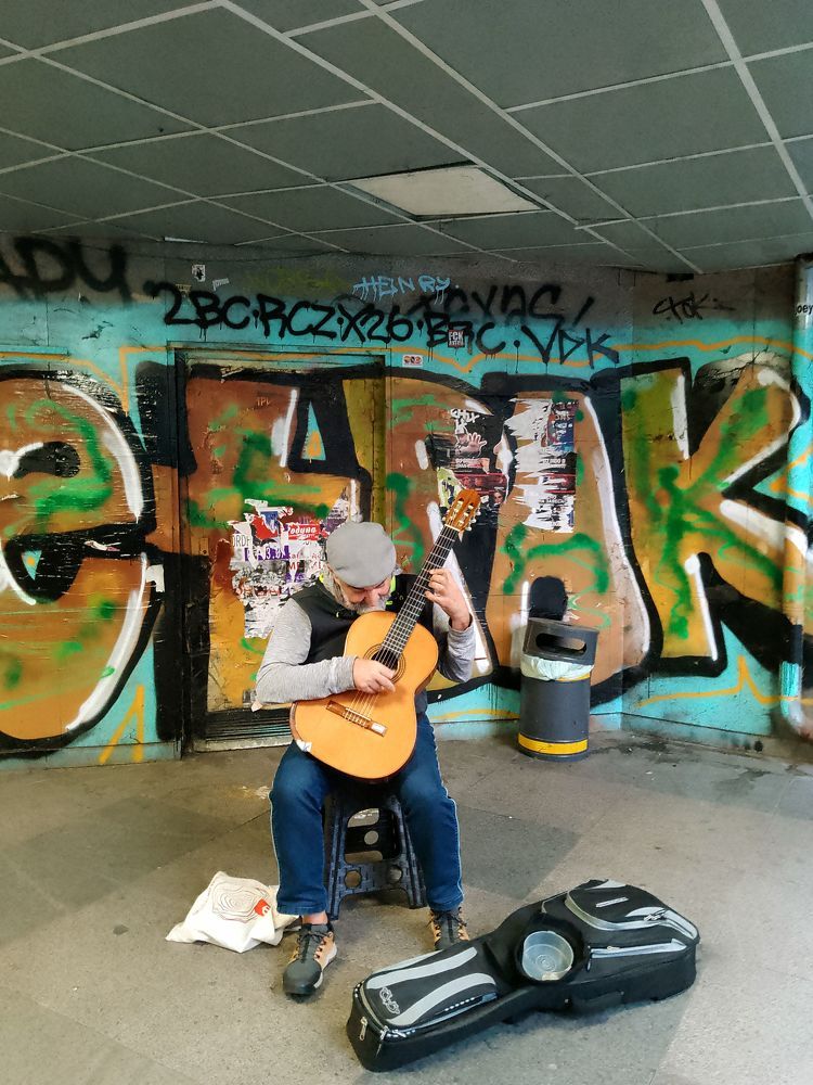 Happy while playing the guitar