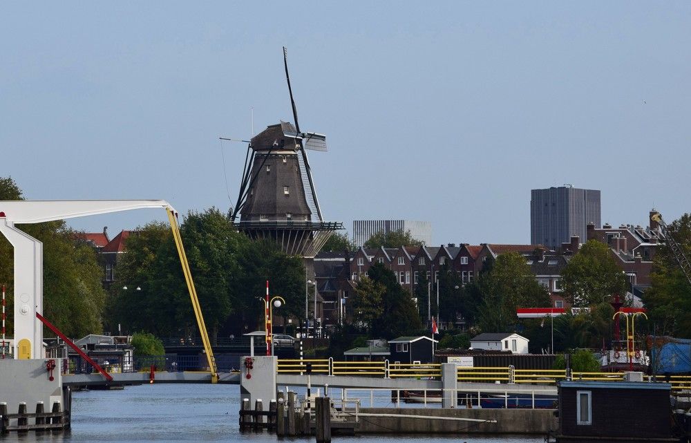 Ветряная мельница в городском пейзаже