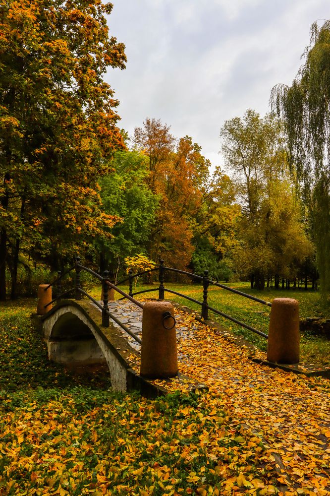 Старый мостик в осеннем парке.
