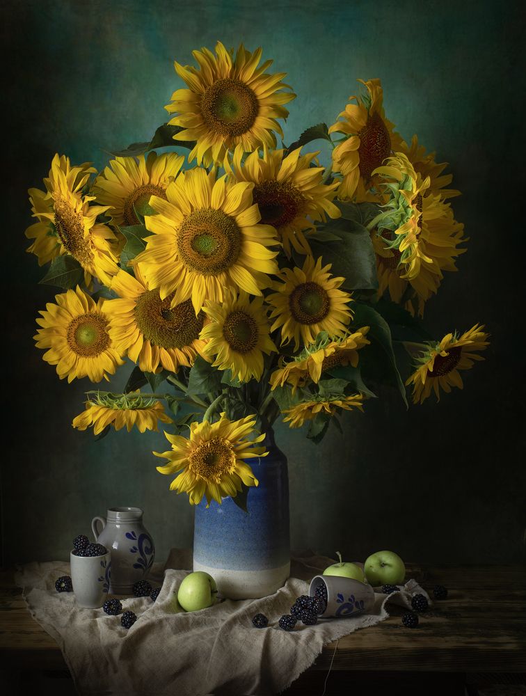 Still life with summer sunflowers
