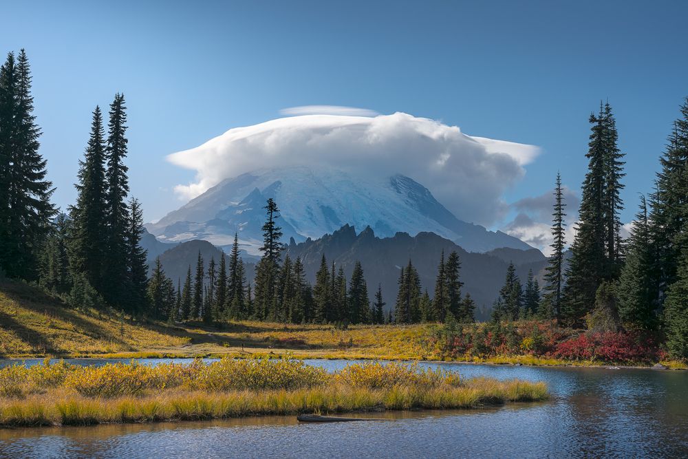 Mount Rainier Fall Colors with Lenticular Cloud
