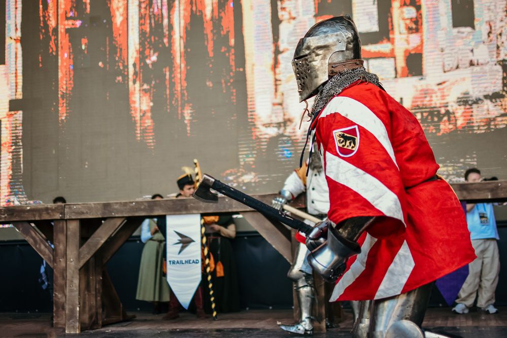 The knight runs into battle