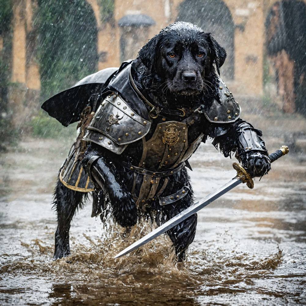 Пёс Чёрный джек в роли благородного рыцаря на съёмках исторического фильма