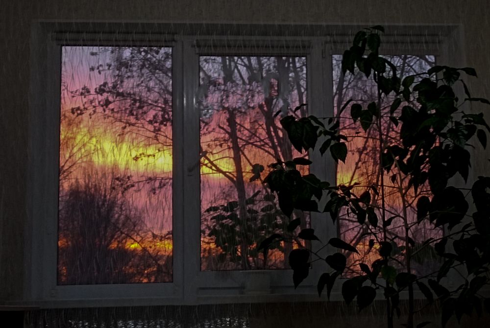 Bright sunset through the window