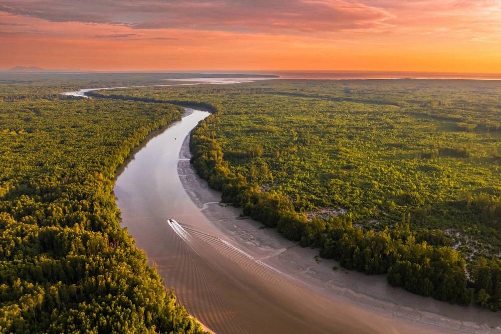 The boat is heading to the Rezeki destination around the mangrove swamps of Kuala Sepetang