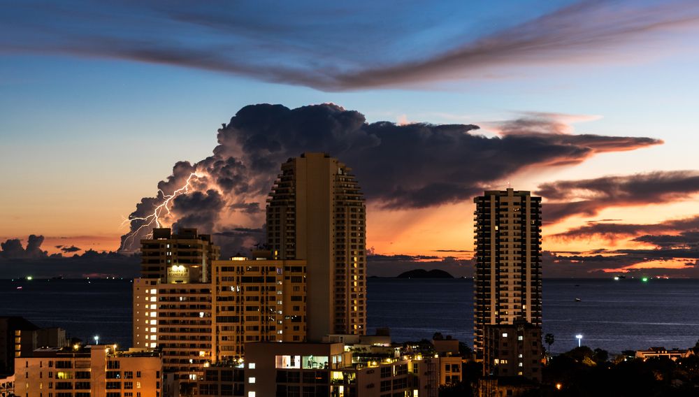 lightning during sunset