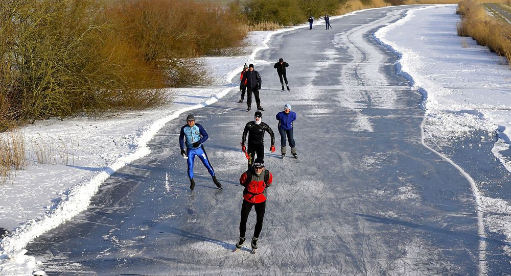 Oefenen voor de Elfstedentocht in Leeuwarden