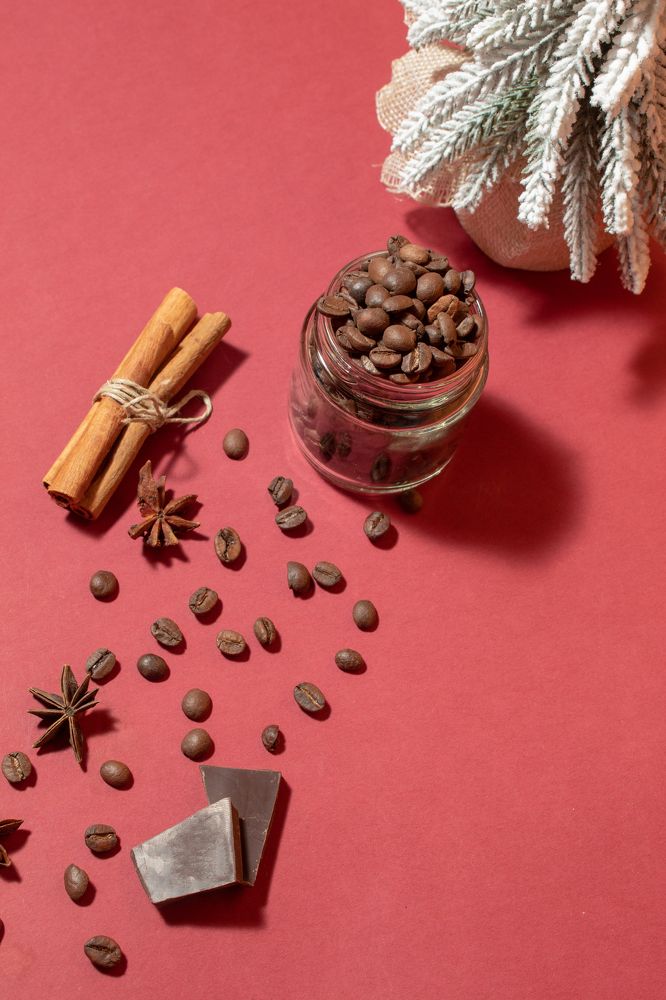 Roasted coffee beans in a jar.