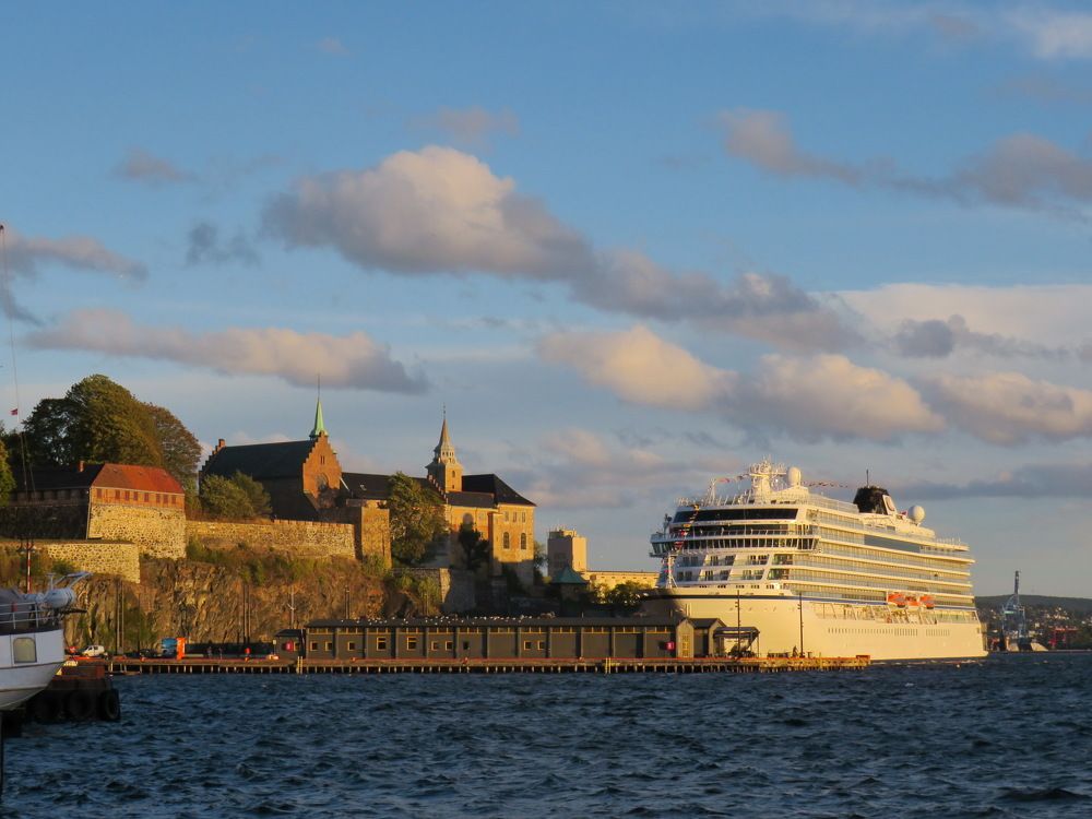 Modern liner near the castle