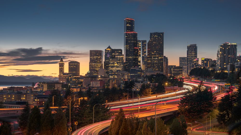 Seattle Evening Skyline Lights