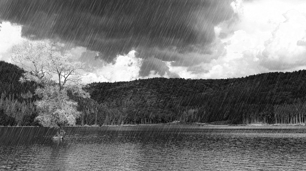 Lake in stormy rain