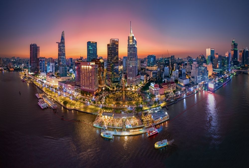 Saigon port in night-Ho Chi Minh city -Vietnam