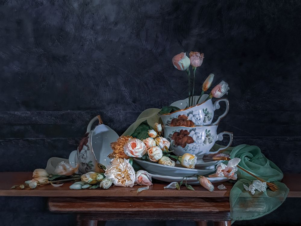 Зима. Кофе и эустома...