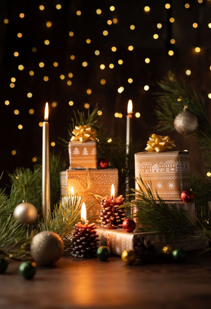 Magical Holiday Scene with Lit Candles