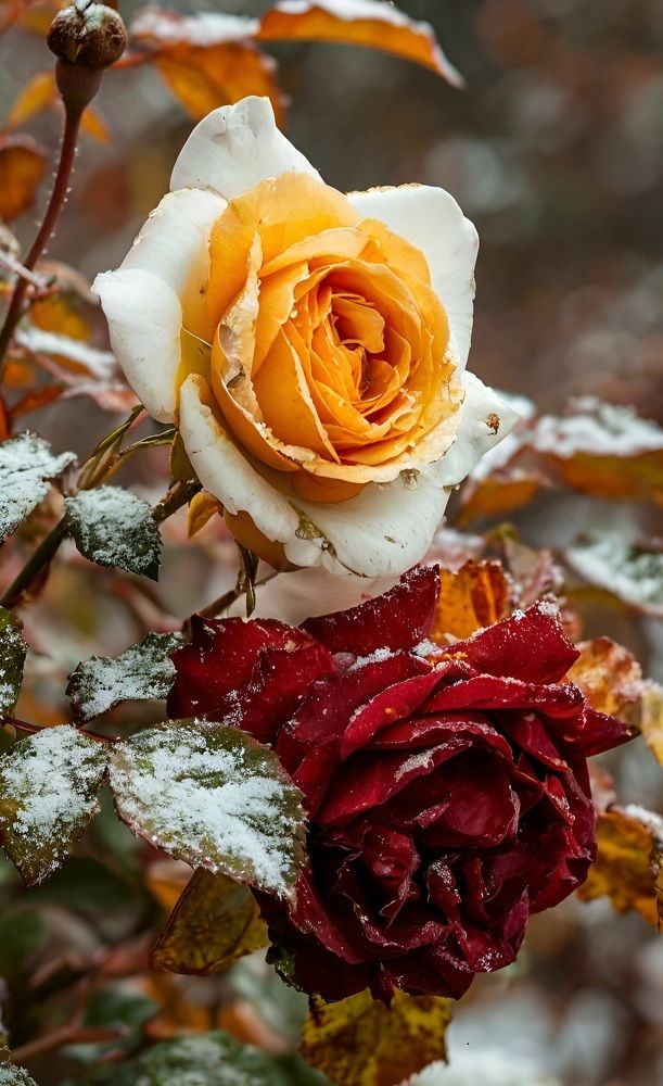 Осенние розы в снегу
