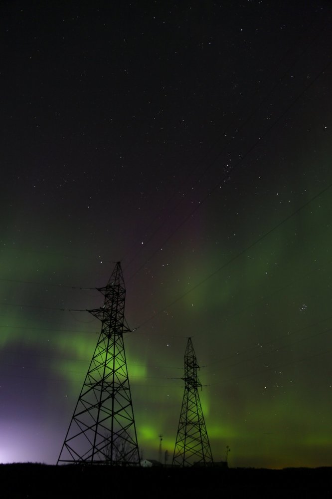 Северное сияние над ЛЭП г. Дудинка