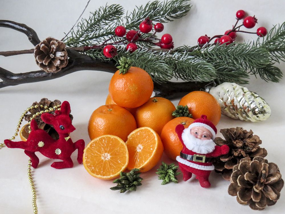 Tangerines and Christmas decorations