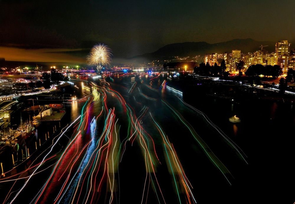 Boats' tracks on the water