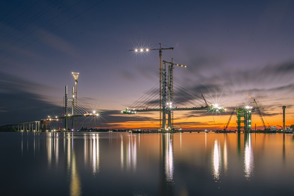 Night on the construction site of Rach Mieu bridge