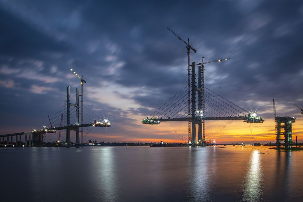 Night on the construction site of Rach Mieu bridge