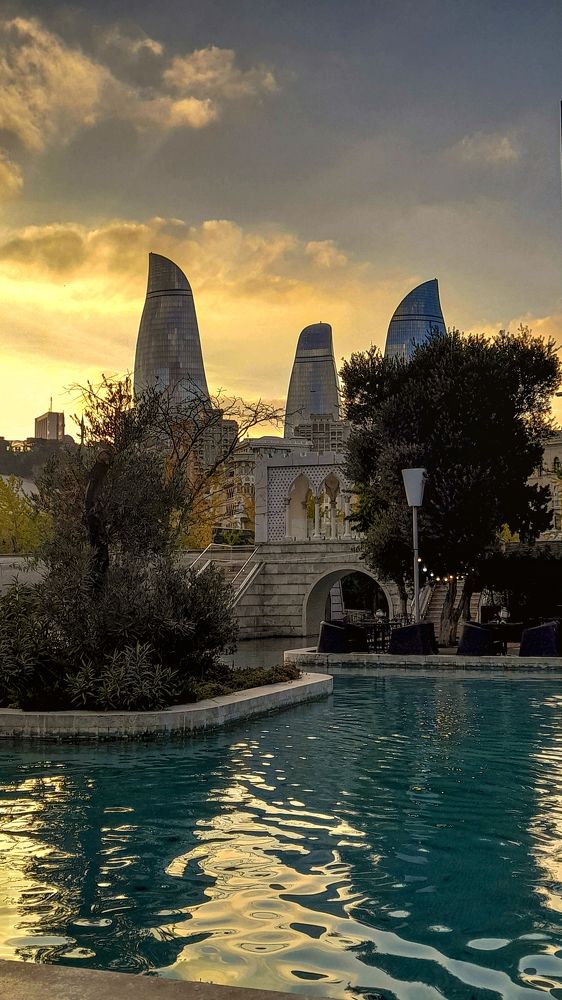 View of the flame towers in Baku