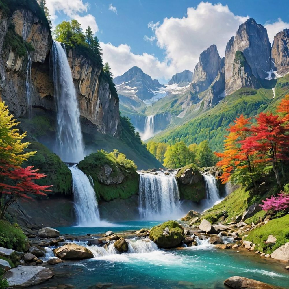 Mountains and waterfalls