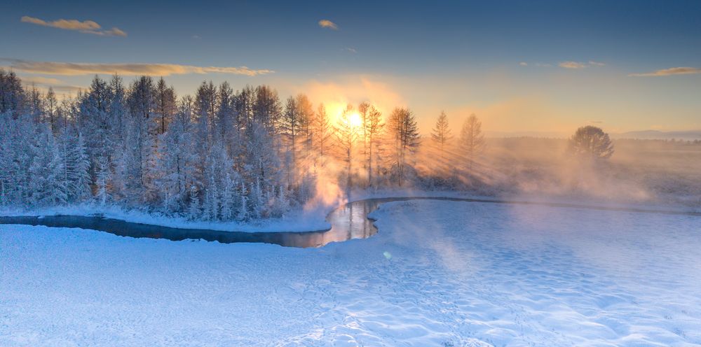 The Sharganat River Gleaming in the Setting Sun
