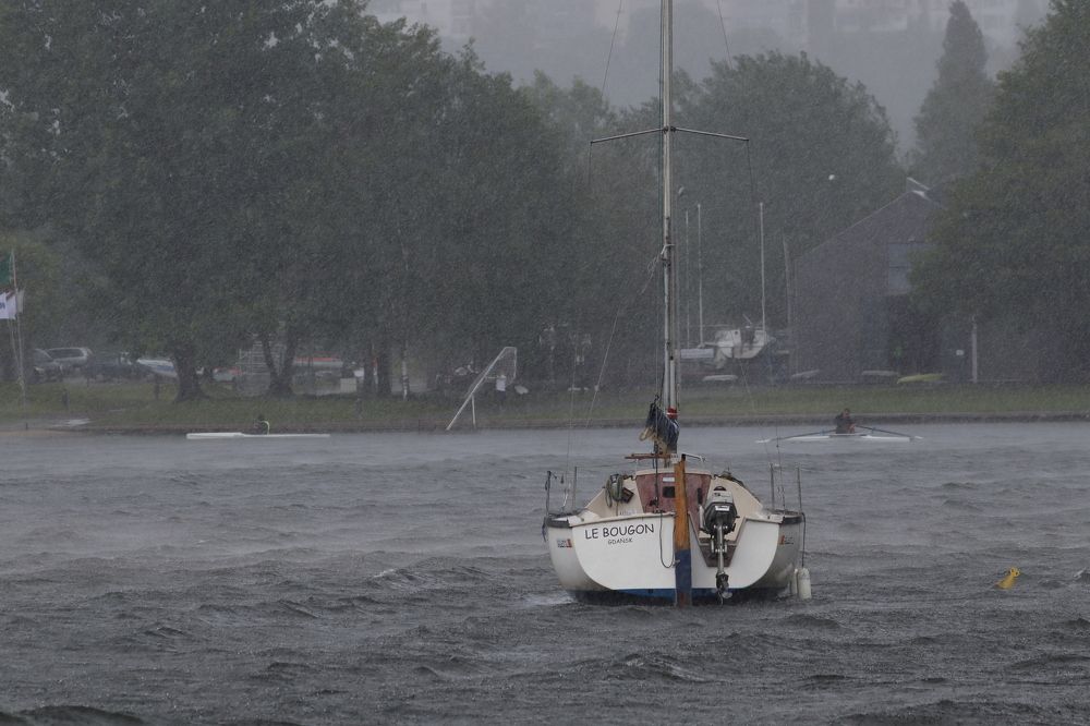 Aquatic sports on rainy day