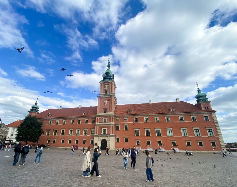 Pigeons in the sky with the Royal Castle in the background