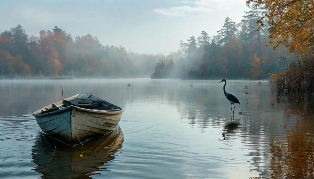 Лодка и цапля.