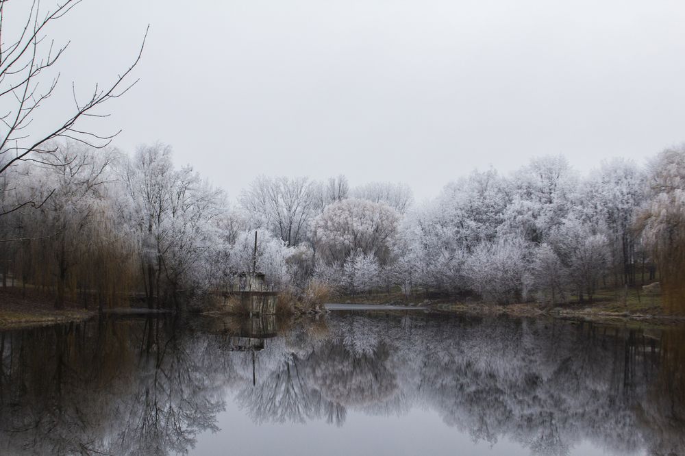 Winter landscape in Moldova on a cloudy day.