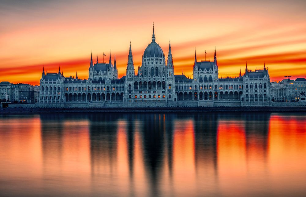 Parliament Building In Budapest At Sunrise