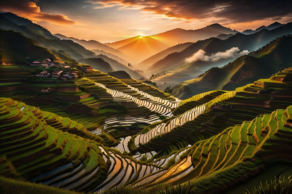 Water season in Mu Cang Chai district , Yen Bai province of North west of Vietnam