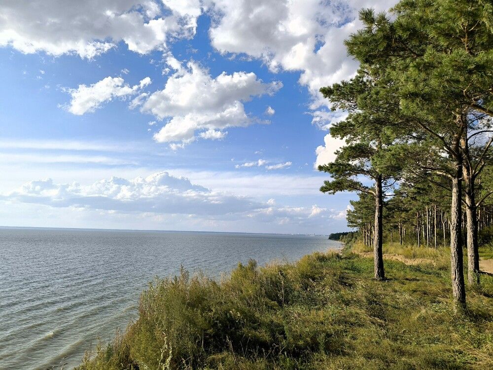Beautiful sea landscape with cloudy blue sky