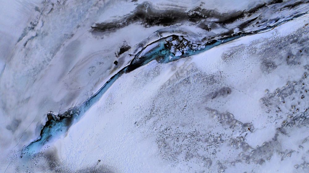 Aerial photo on the Svínafellsjökull glacier