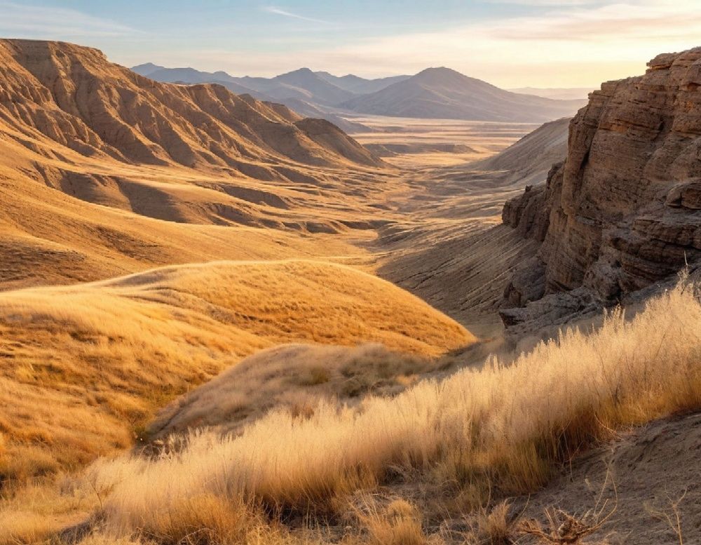 Степные барханы на закате солнца