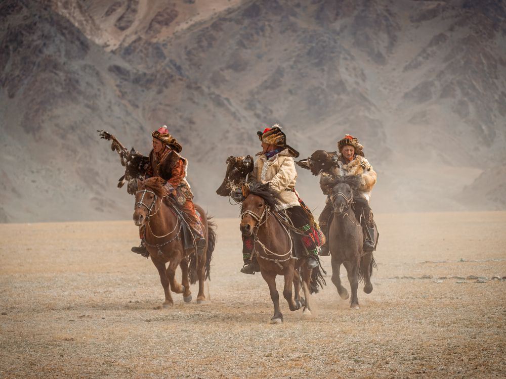 The eagle hunters. Sagsai Golden Eagle Festival, Mongolia.Sagsai Golden Eagle Festival, Mongolia.