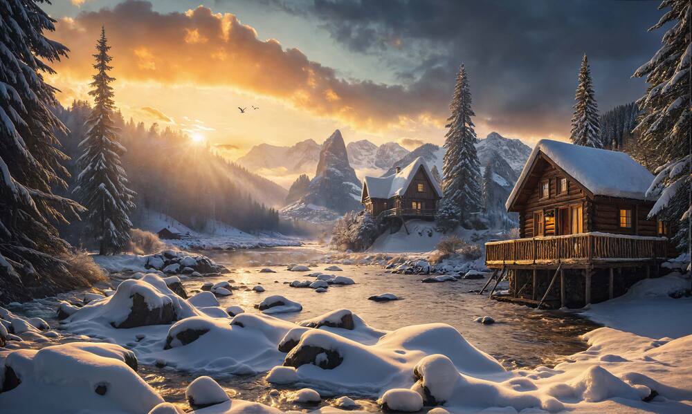 Зимнее утро у горной речки