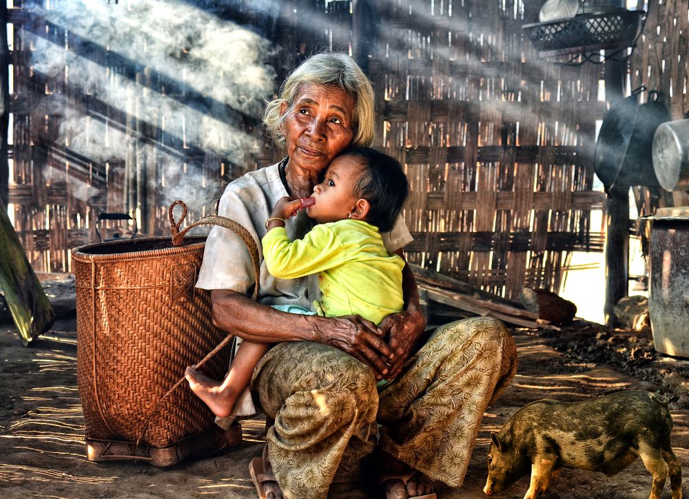 Grandmother and grandchildren