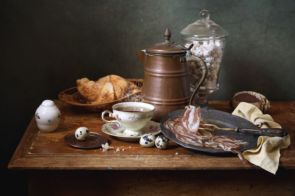 Ужин с беконом и яйцами.