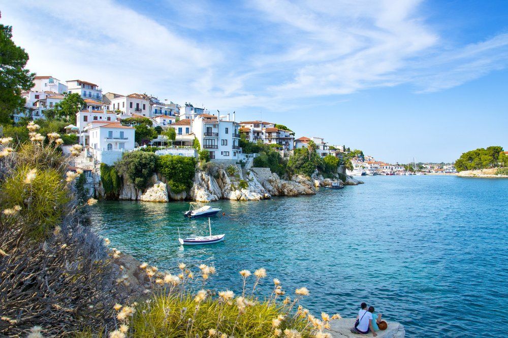 The old part of town in island Skiathos in Greece