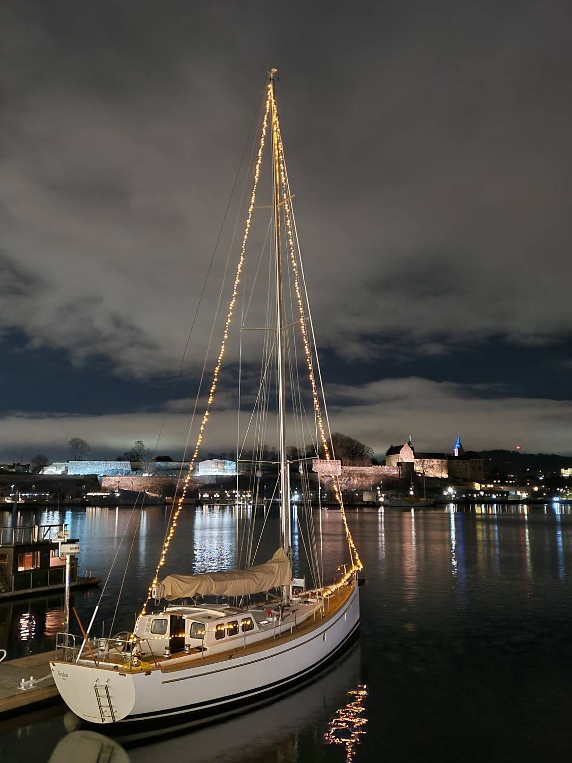 At night on the Oslo waterfront.