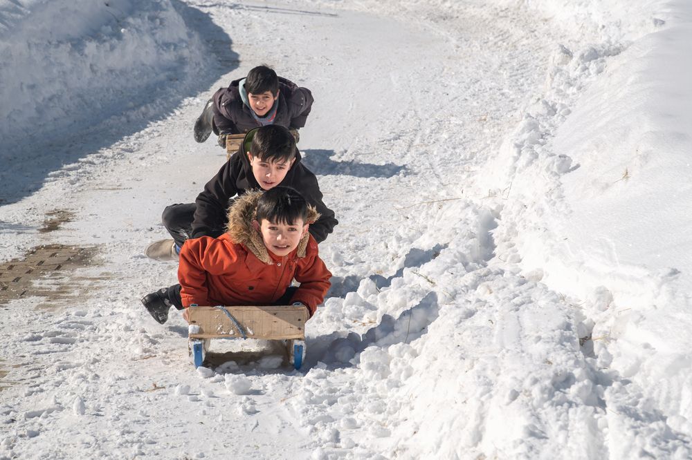 Joyful Slides in the Snowy Village