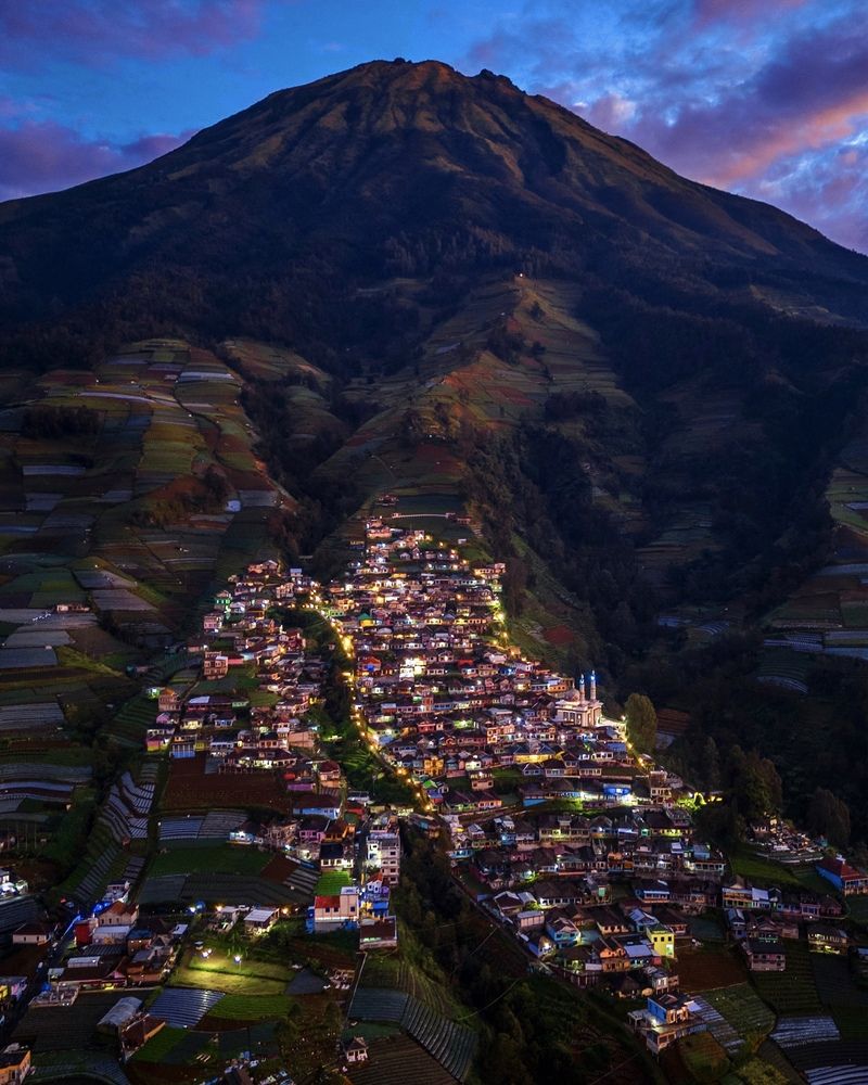 The village glow in slope Mountain
