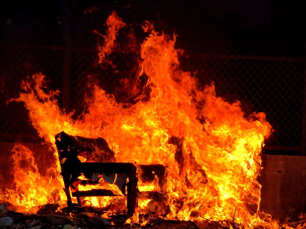 Sofa on fire in the neighbourhood