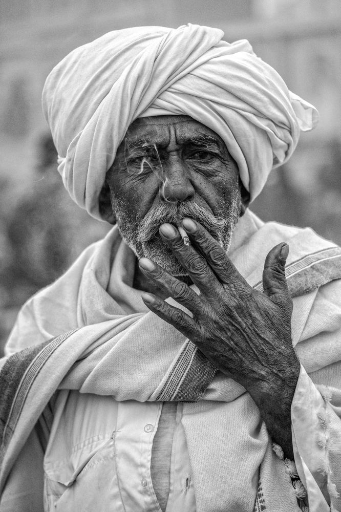 Indian Old Man Smoking