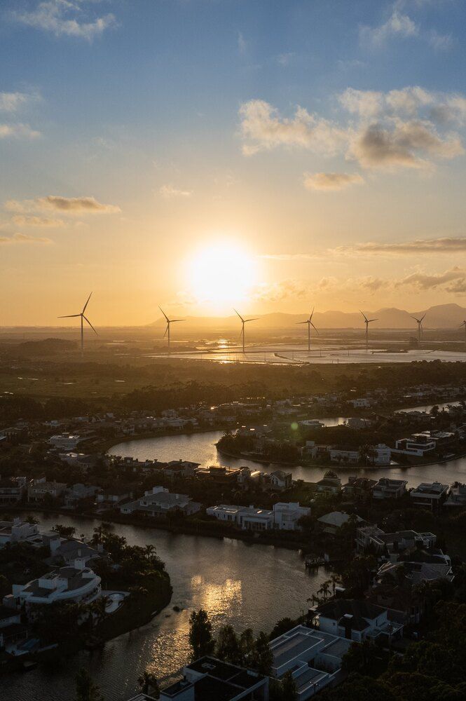 Sunset in wind farm