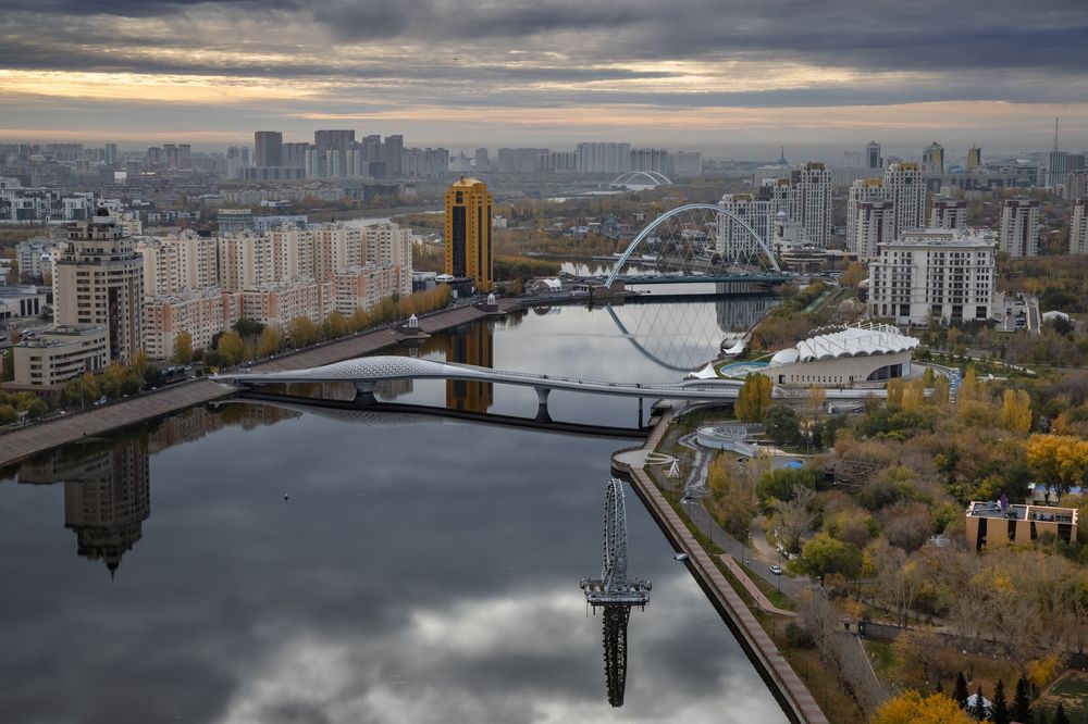 Morning view of the city of Astana and the Ishim River (Kazakhstan)